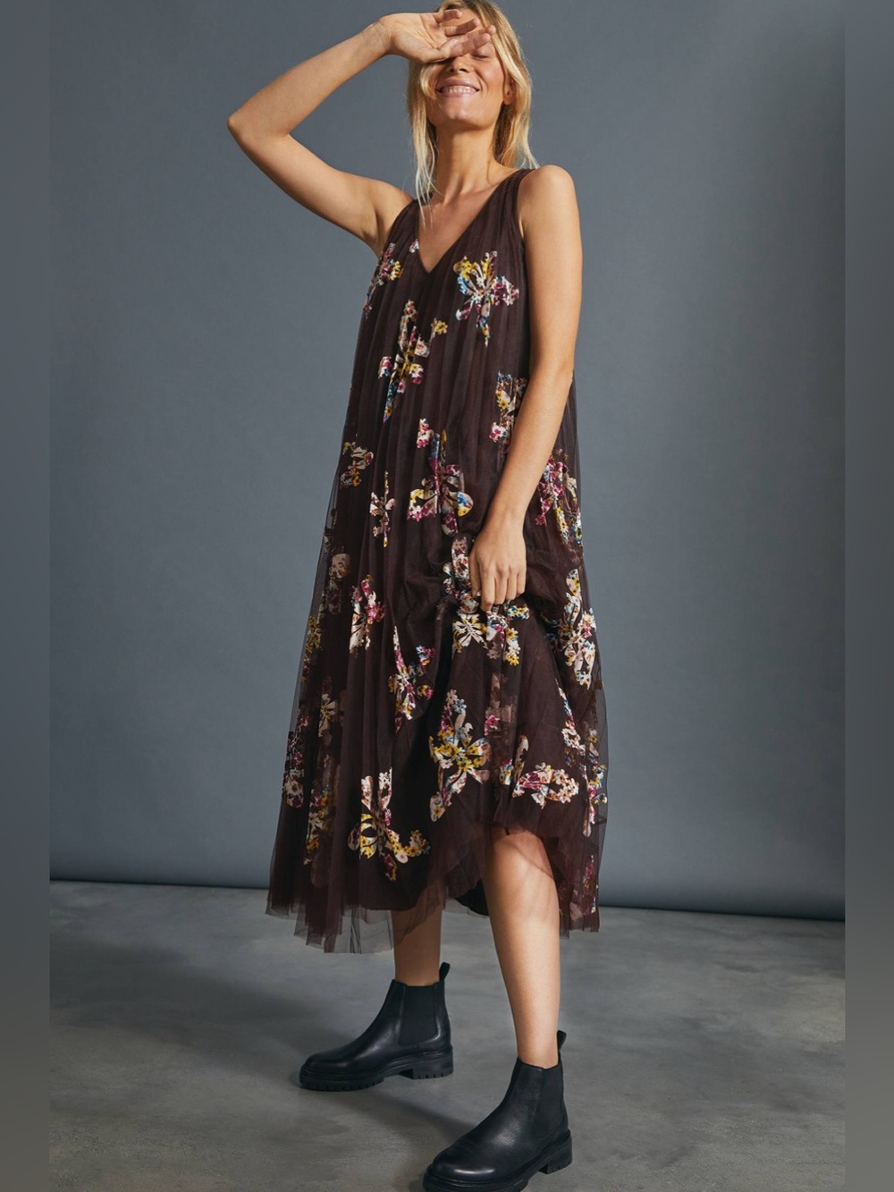 NWT Anthropologie Geisha Designs Cassandra Appliqued Tulle Maxi Dress - Picture 3 of 10